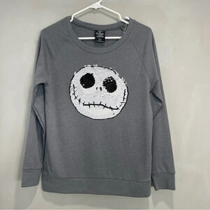Disney Jack Skellington Gray Flip Sequin Shirt Small Nightmare Before Xmas